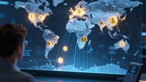 Analyst observing global currency flow while analyzing payment gateway latency international casino software