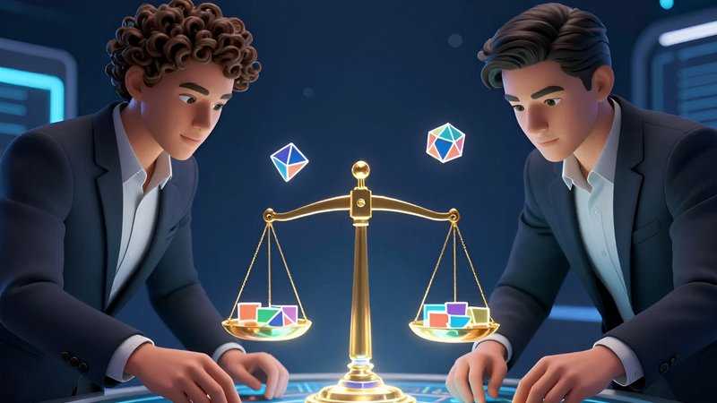 Analysts manipulating holographic chips and prisms for analyzing wagering requirements B2B casino bonus modules