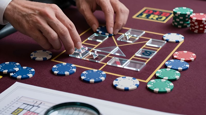 Hands arranging acrylic gaming chips to illustrate analyzing bonus wagering requirements for casino operators